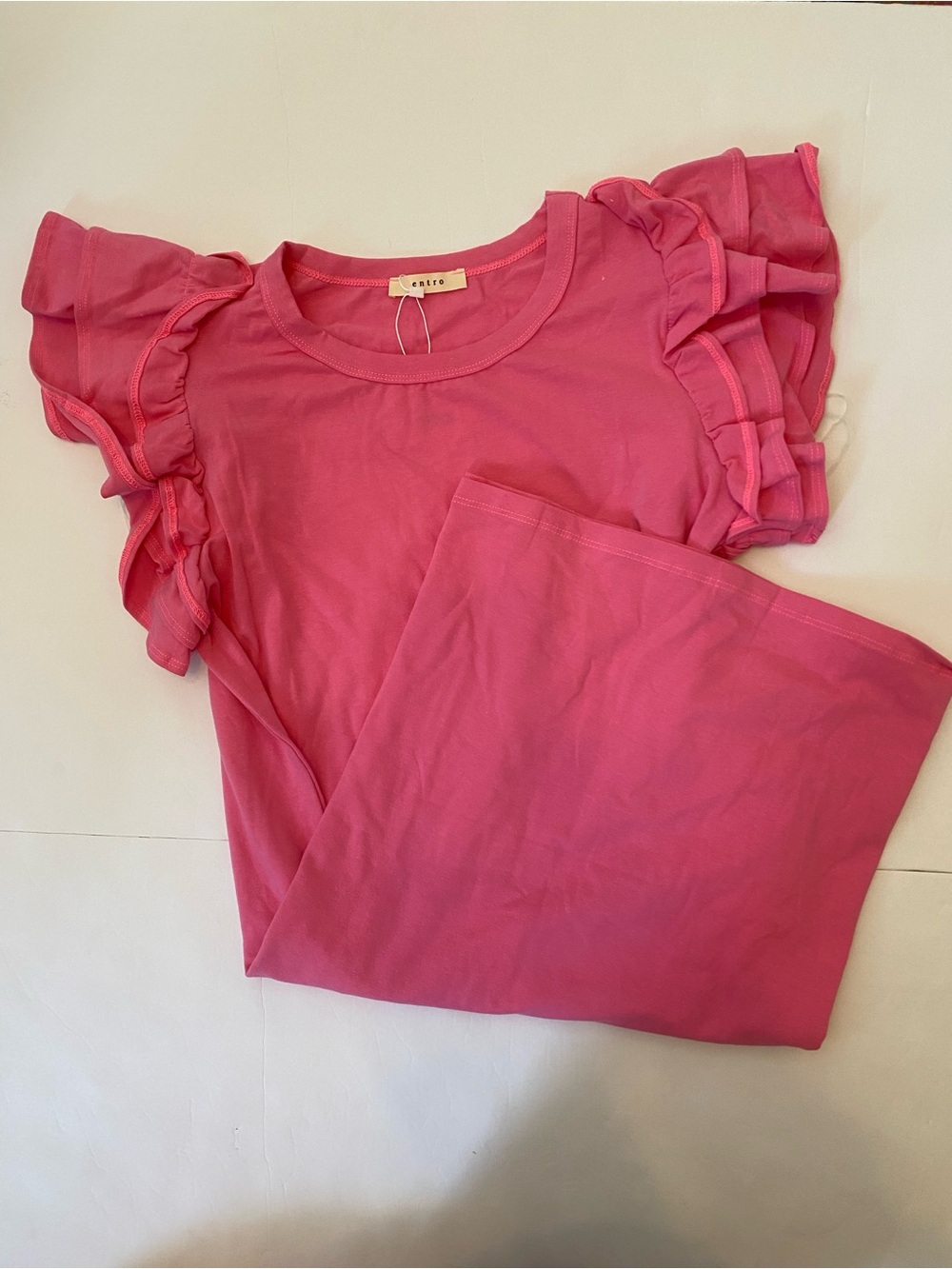 entro Pink Ruffle Sleeve Tee
